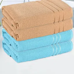 Kuber Industries Blue & Brown 4 Pieces Striped Cotton 150 GSM Bath Towel-29
