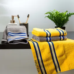 Nautica Yellow And Grey Solid Cotton Hand Towels-1