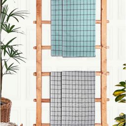 Athom Living Green & Grey 4 Printed Cotton 210 GSM Bath Towel-image-45