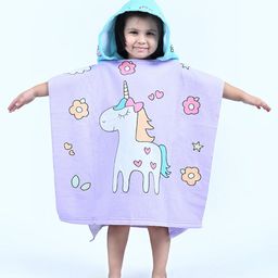 Yellow Bee Purple & Blue Printed 250 GSM Hooded Poncho Microfibre Bath Towel-picture-15