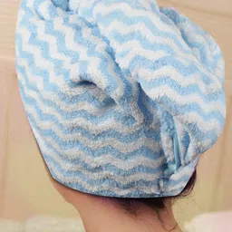 Black gold Blue & White Zig Zag Design 400 GSM Pure Cotton Hair Draper-image-82