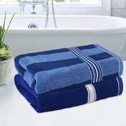 Kuber Industries Blue & White 2 Pieces Cotton 150 GSM Bath Towel-image-45