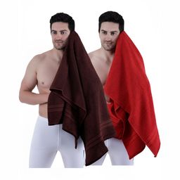 Dollar Socks Red & Brown 2 Pieces Cotton 600 GSM Bath Towels-image-45