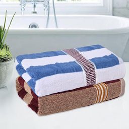 Kuber Industries Cream-Coloured & White 2 Pieces Cotton 150 GSM Bath Towels-8
