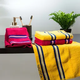 Nautica Pack of 4 Striped 500 GSM Pure Cotton Hand Towels-image-45