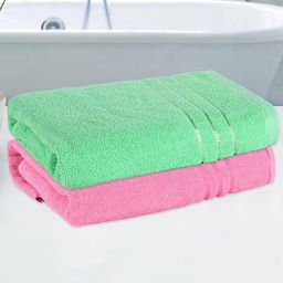 Kuber Industries Pink & Green 2 Pieces Striped Cotton 144 GSM Bath Towels-image-89