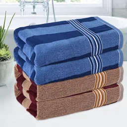 Kuber Industries Cream-Coloured & Blue 4 Pieces Striped Cotton 144 GSM Bath Towel-16
