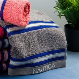 Nautica Set of 6 Grey & Red Pure Cotton 600 GSM Hand Towels-4