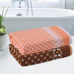 Kuber Industries Brown & White 2 Pieces Printed Cotton 150 GSM Bath Towels-54