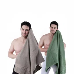 Dollar Socks Green & Grey 2 Pieces Cotton 600 GSM Bath Towels-34