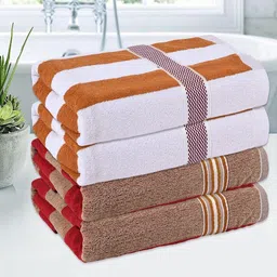 Kuber Industries White & Red 4 Pieces Striped Cotton 144 GSM Bath Towels-9