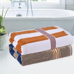 Kuber Industries Cream-Coloured & White 2 Pieces Cotton 150 GSM Bath Towel-20