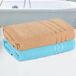 Kuber Industries Blue & Brown 2 Pieces Striped Cotton 144 GSM Bath Towels-image-84