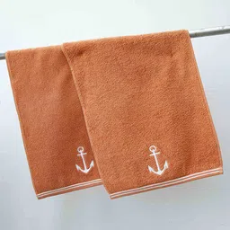 Ariana 2 Pcs Peach-Coloured Printed Detail Cotton 550 GSM Hand Towels-4