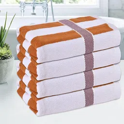 Kuber Industries White & Brown 4 Pieces Striped Cotton 150 GSM Bath Towels-52