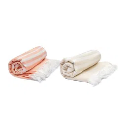 MUSH Beige & Peach-Colored 2 Pieces Striped Bamboo Bath Towels-picture-30