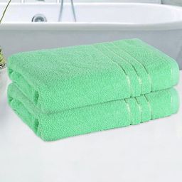 Kuber Industries Green 2 Pieces Striped Cotton 144GSM Bath Towel-88