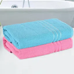 Kuber Industries Pink & Turquoise Blue 2 Pieces Striped Cotton 150 GSM Bath Towel-image-95