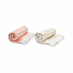 MUSH Peach & White 2 Pieces Striped Bamboo 300 GSM Bath Towels-0