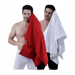 Dollar Socks Red & White 2 Pieces Cotton 600 GSM Bath Towels-picture-25