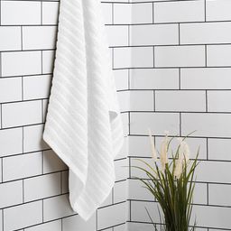 Welspun White 2-In-1 Striped 250 GSM Pure Cotton Bath Towel-image-2