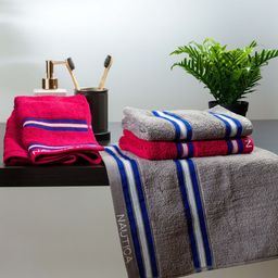 Nautica Set Of 4 Grey & Burgundy Solid Pure Cotton 500 GSM Hand Towels-1