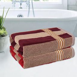 Kuber Industries Cream-Coloured & Red 2 Pieces Striped Cotton 150 GSM Bath Towels-3