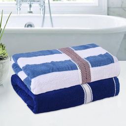 Kuber Industries Blue & White 2 Pieces Striped Cotton 144 GSM Bath Towel-image-65