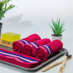 Nautica Set Of 4 Burgundy Solid 500 GSM Pure Cotton Face Towel-0