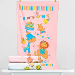 The Little LookersKids Set of 2Pink & Blue Printed 354 GSMBath Towels-56