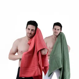 Dollar Socks Green & Pink 2 Pieces Cotton 600 GSM Bath Towels-17