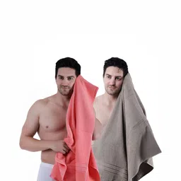 Dollar Socks Pink & Brown 2 Pieces Cotton 600 GSM Bath Towels-21