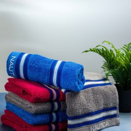 Nautica Set Of 6 Grey & Blue Solid Pure Cotton 500 GSM Hand Towels-28