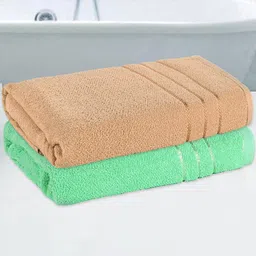Kuber Industries Green & Brown 2 Pieces Striped Cotton 144 GSM Bath Towels-89