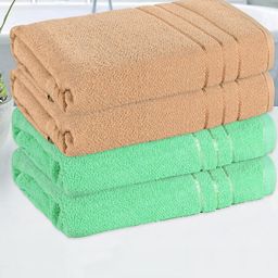Kuber Industries Green & Brown 4 Pieces Striped Cotton 144 GSM Bath Towels-76