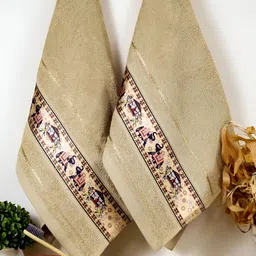 RANGOLI Beige 2 Pcs Printed Pure Cotton 440 GSM Hand Towels-56