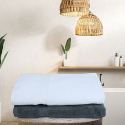 BIANCA Set Of 2 White & Grey Solid 380 GSM Pure Cotton Terry Bath Towels-image-36