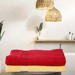 BIANCA Set Of 2 Red & Yellow Solid 380 GSM Pure Cotton Terry Bath Towels-0