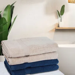 BIANCA Set Of 4 Taupe & Blue Solid 380 GSM Pure Cotton Terry Bath Towels-54