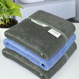 Heelium Blue & Grey Set Of 3 Solid 400 GSM Quick Dry Bath Towels-36