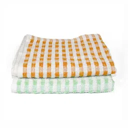PRAKARTIK 2-Pcs Light Green & Yellow Checked Pure Cotton Kitchen Towels-22