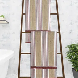 Athom Trendz Set Of 2 Brown Striped 300 GSM Pure Cotton Bath Towels-48