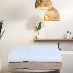 BIANCA White & Beige Set of 2 Solid 500 GSM Cotton Bath Towels-image-96