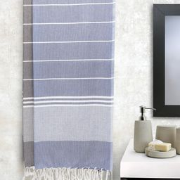 Arrabi Unisex Set Of 2 Blue & Grey Striped Cotton Bath Towels-8
