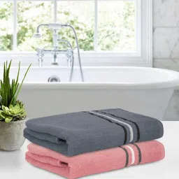 Cortina Grey & Pink 2 Pieces Cotton 210 GSM Bath Towels-6