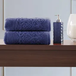 MASPAR Set Of 2 Solid 550 GSM Pure Cotton Jacquard Hand Towels-54
