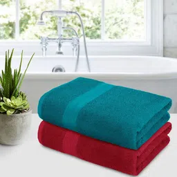 Bedspun Teal Green & Burgundy 2 Pieces Terry Cotton 350GSM Bath Towels-image-64