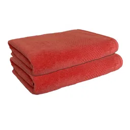SPACES Set Of 2 Red Solid Cotton 450 GSM Hand Towels image 4