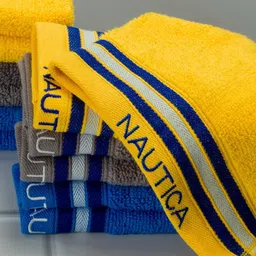 Nautica Set of 12 Blue & Yellow Solid Pure Cotton Face Towels image 3