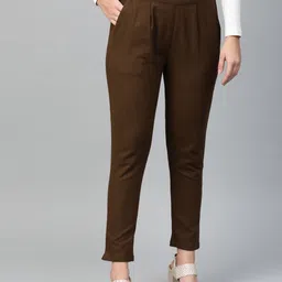 YASH GALLERY Women Coffee Brown Regular Fit Solid Trousers-image-85